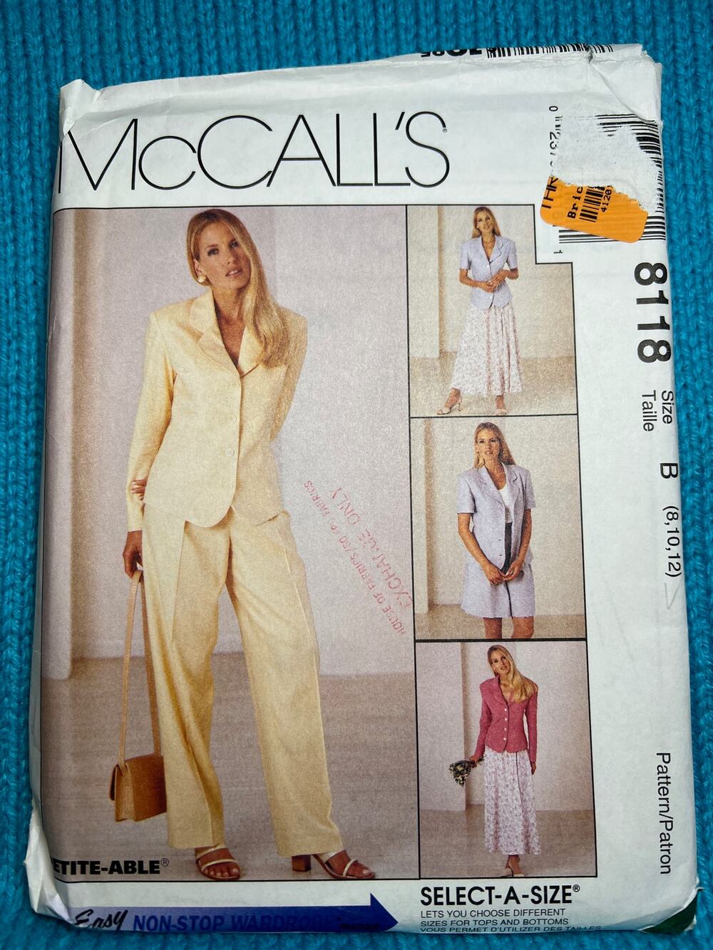 McCalls 8118 Sewing pattern suit blazer jacket pants shorts skirt size 8 10 12